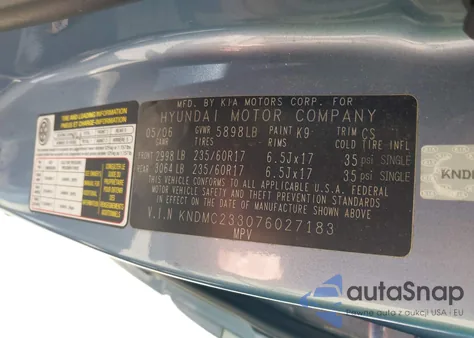 2007 Hyundai Entourage Gls/Limited/Se from USA, damaged, VIN KNDMC233076027183